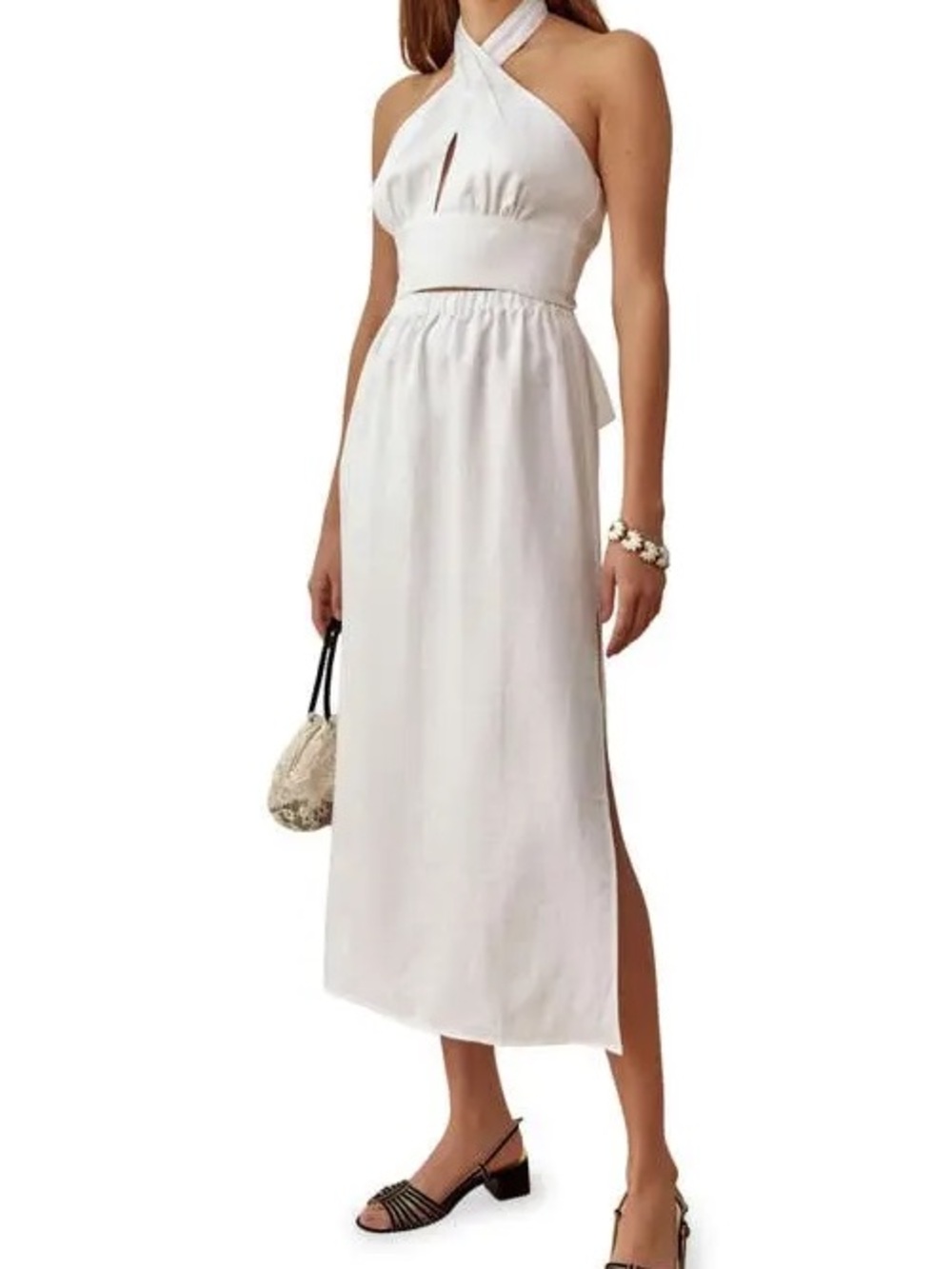 Reformation Tulin Two Piece Halter & Skirt Set in white